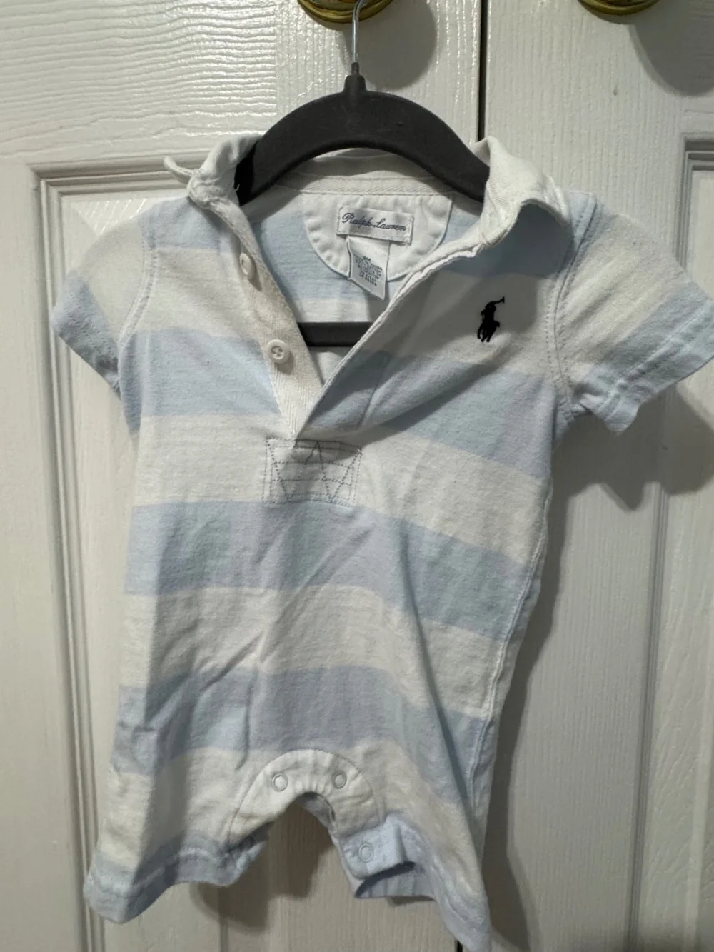 Ralph Lauren Light blue striped shortall romper 3M
